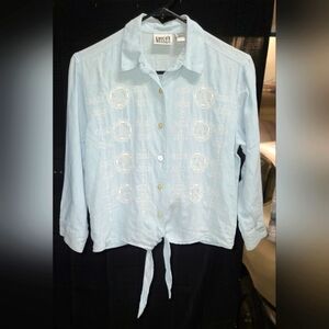 Chico's Light Blue Button Down Shirt with Embroidery